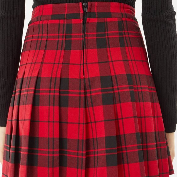 Red Plaid Pleated Skirt - Picture 3 of 3